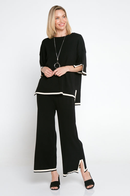 Regina Knit Top and Pant Set - Black/Cream