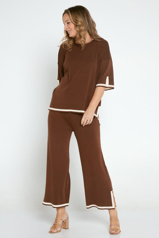 Regina Knit Top and Pant Set - Brown