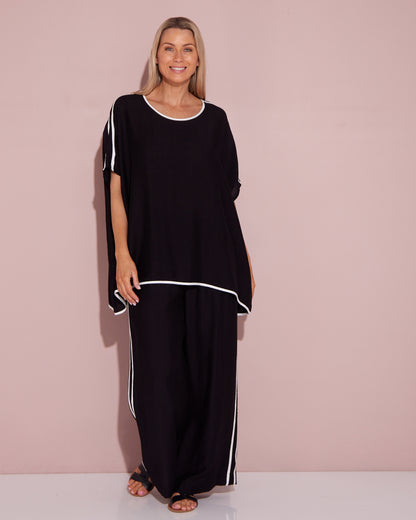 Wide Leg Leisure Pants - Black/White