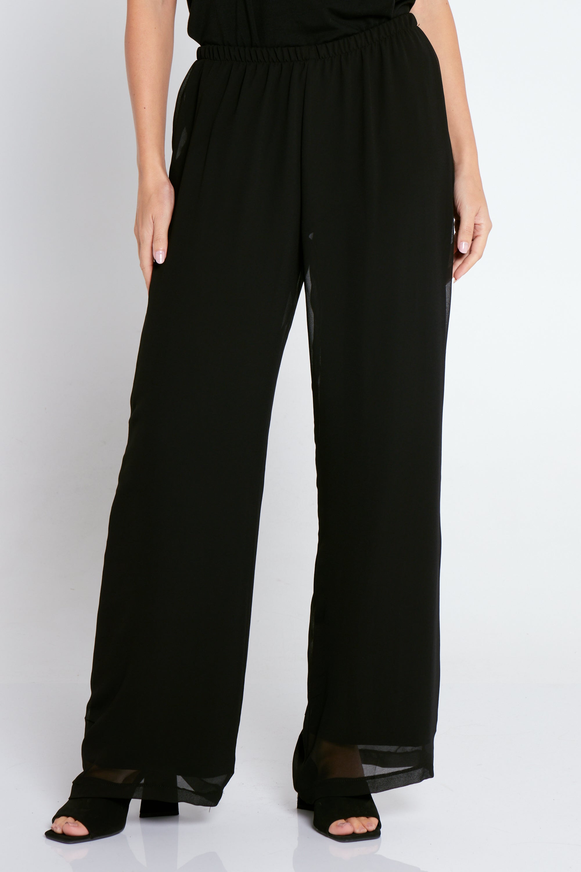 Black chiffon evening pants hotsell