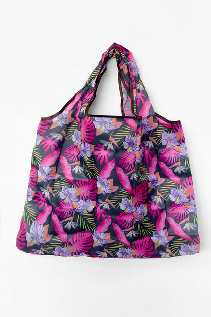 Large Reusable Shopping Bag - Hot Pink Hibiscus