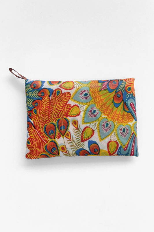 Large Reusable Shopping Bag - Orange Peacock