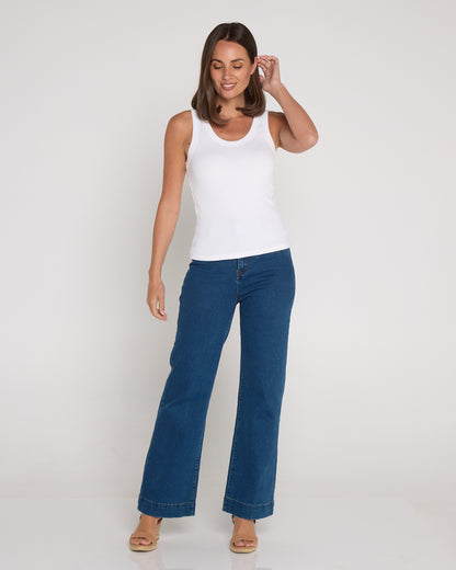 Ribbed Cotton Singlet Top - White