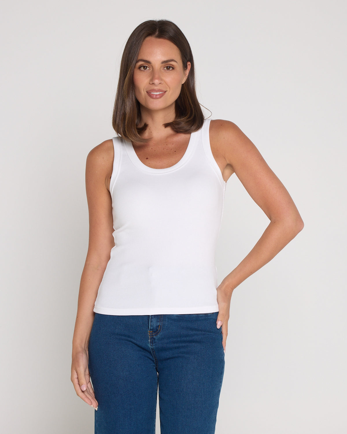 Ribbed Cotton Singlet Top - White