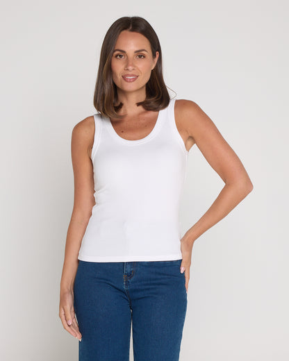 Ribbed Cotton Singlet Top - White