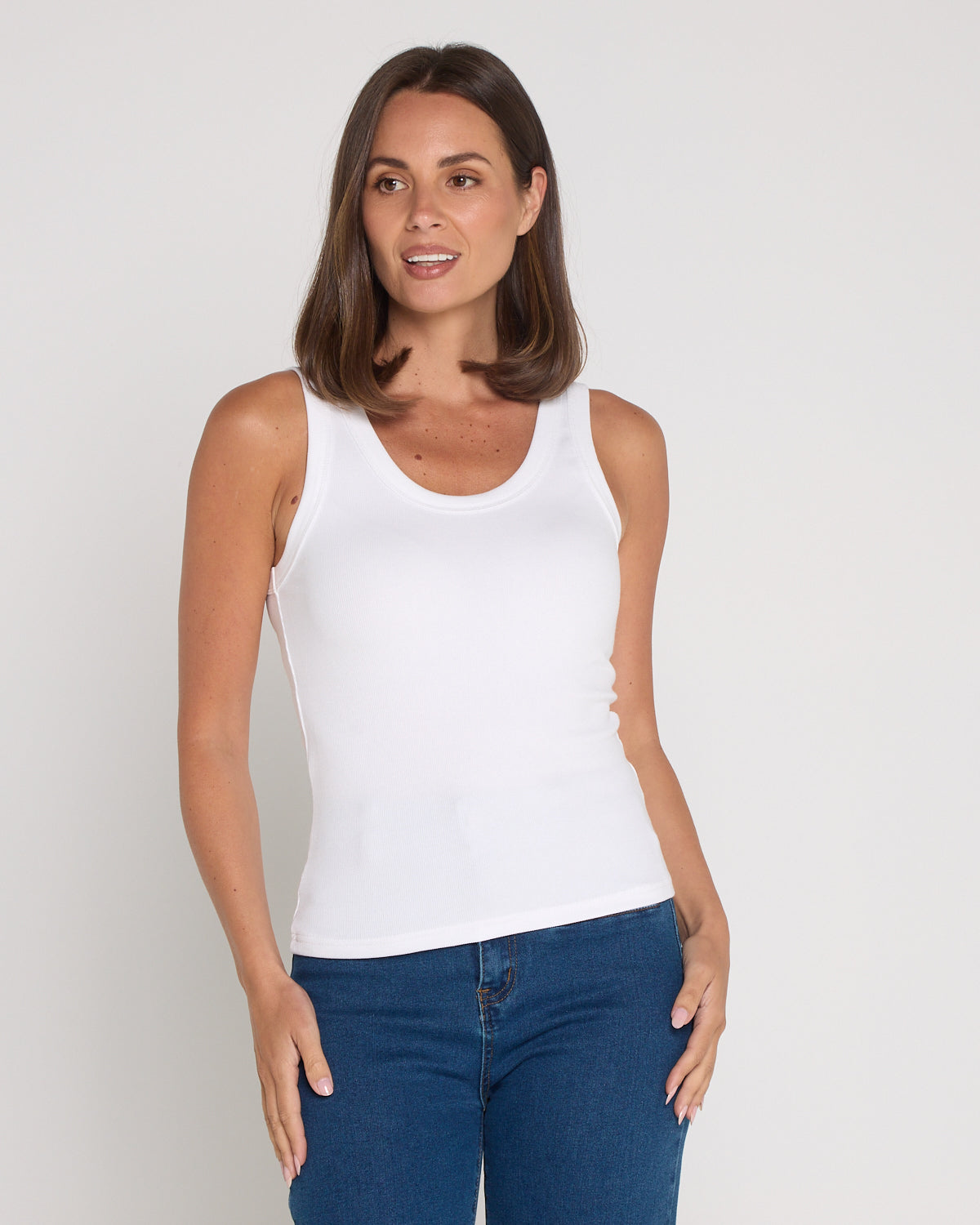 Ribbed Cotton Singlet Top - White