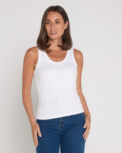 Ribbed Cotton Singlet Top - White