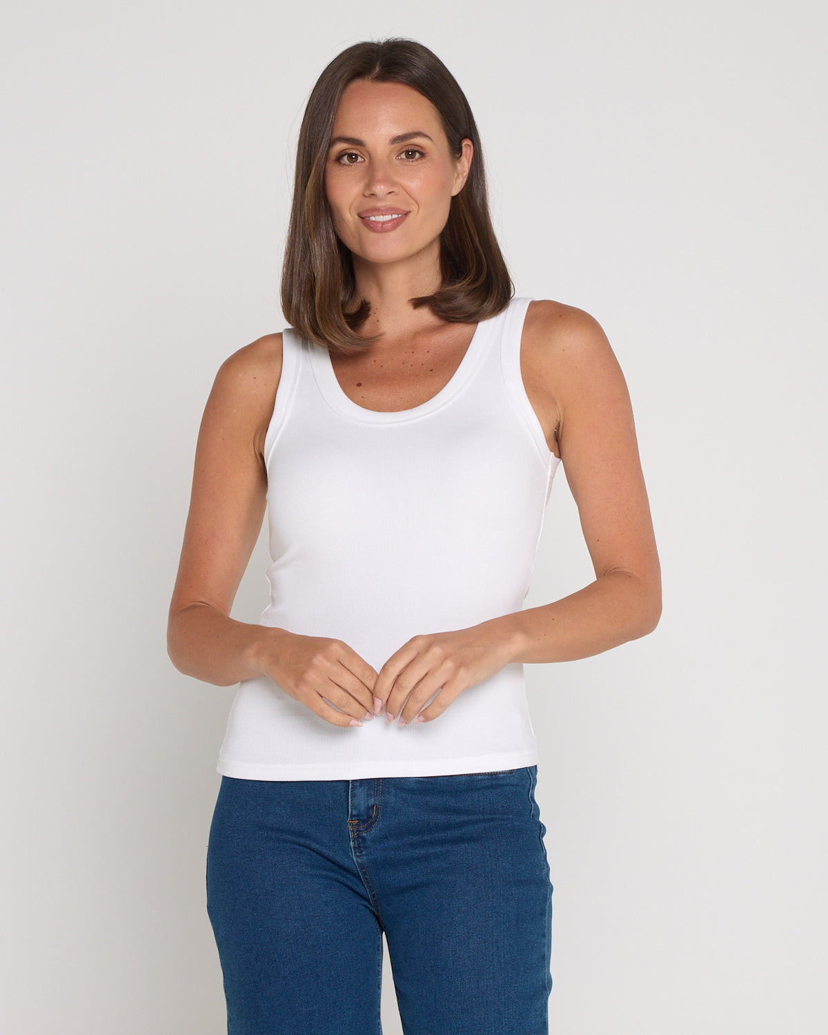 Ribbed Cotton Singlet Top - White