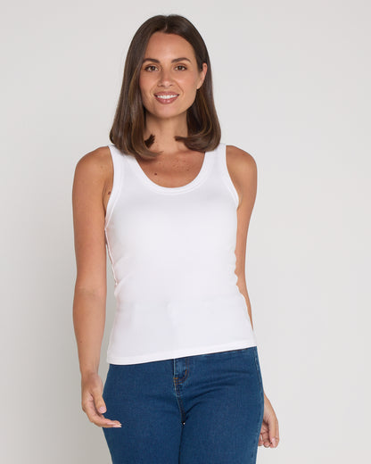 Ribbed Cotton Singlet Top - White