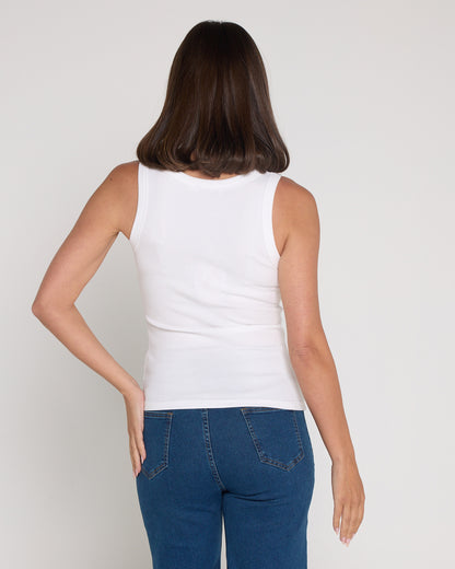 Ribbed Cotton Singlet Top - White
