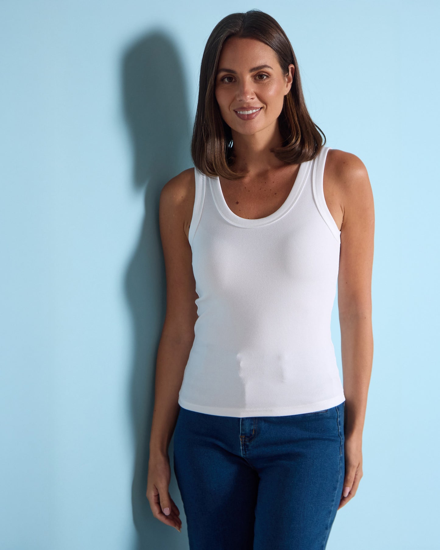 Ribbed Cotton Singlet Top - White