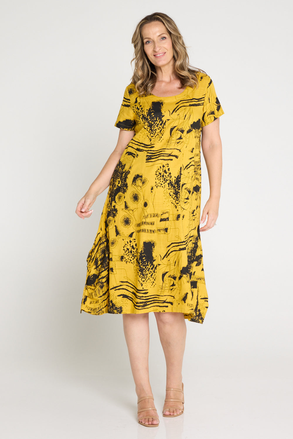 River Linen Dress - Mustard Sketch