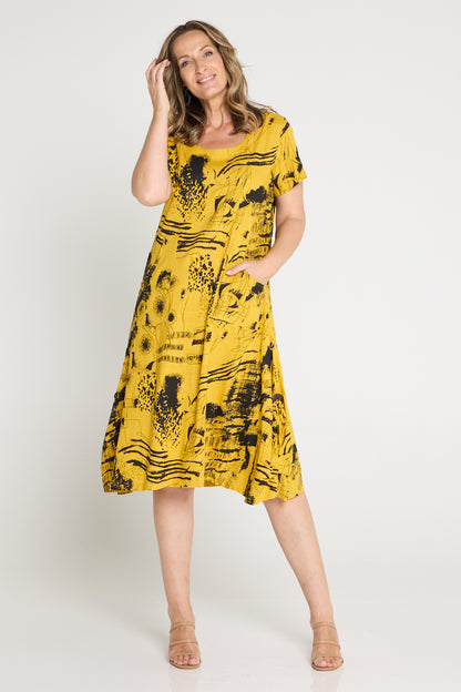 River Linen Dress - Mustard Sketch