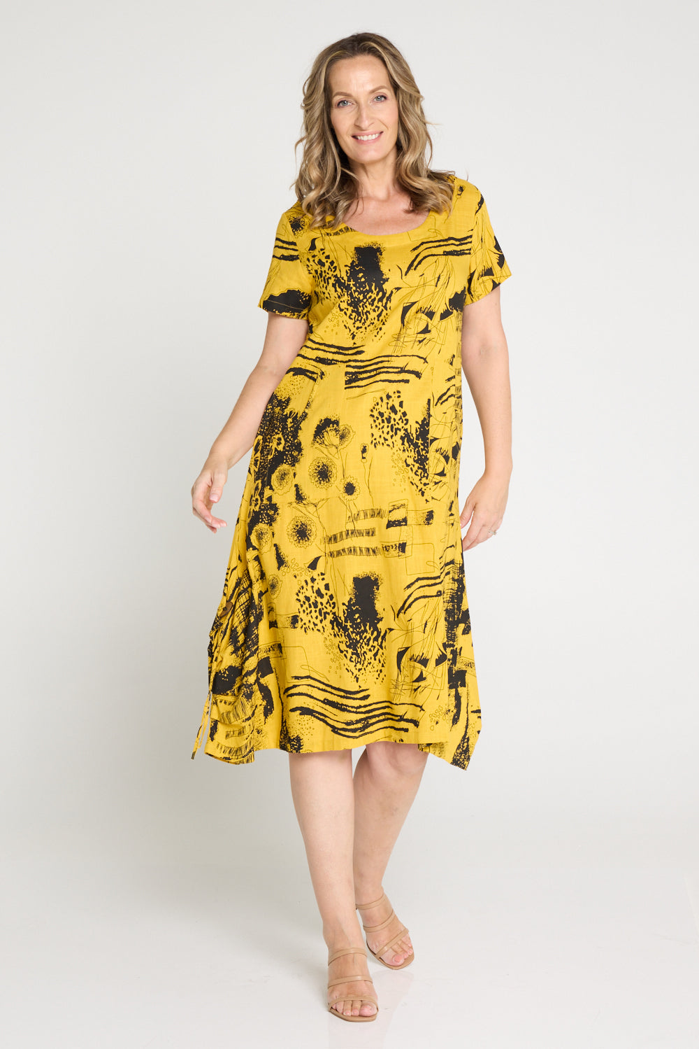 River Linen Dress - Mustard Sketch