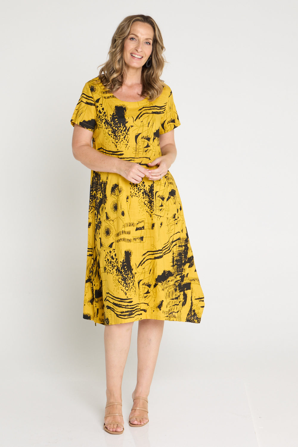 River Linen Dress - Mustard Sketch