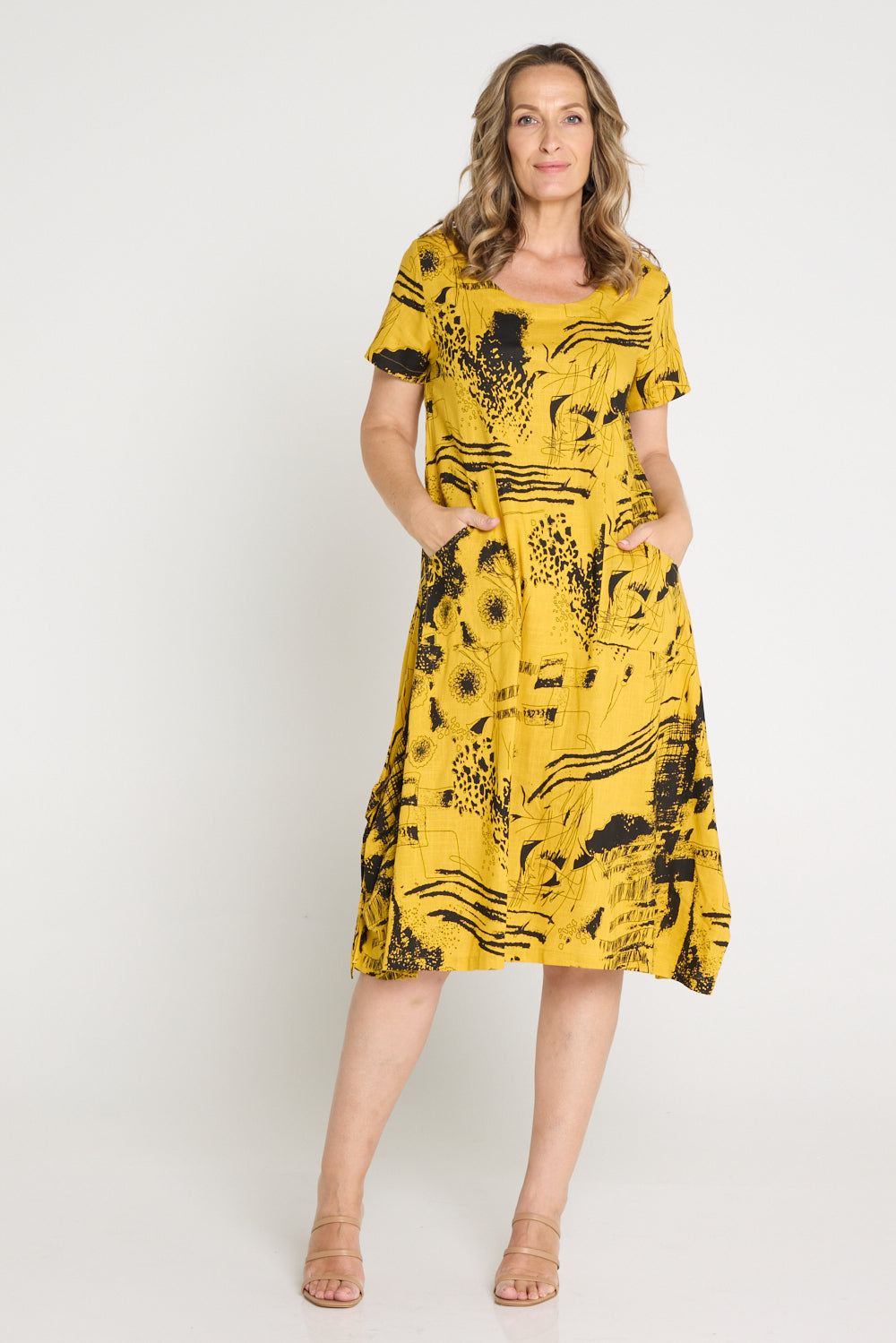 River Linen Dress - Mustard Sketch