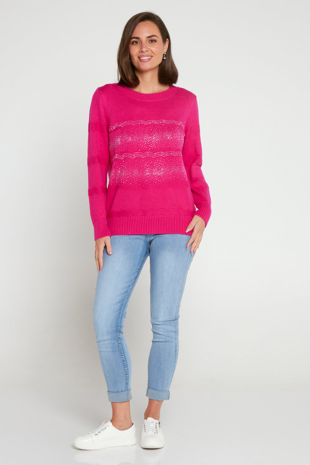 Robbie Rhinestone Knit Jumper - Hot Pink