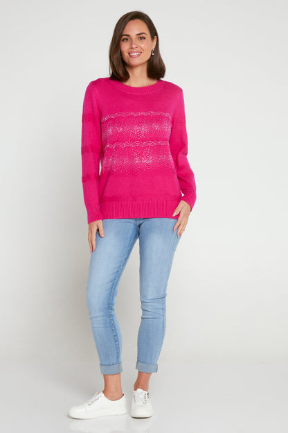 Robbie Rhinestone Knit Jumper - Hot Pink