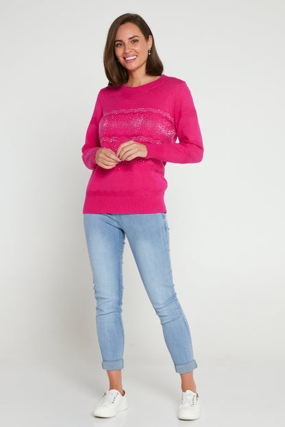Robbie Rhinestone Knit Jumper - Hot Pink