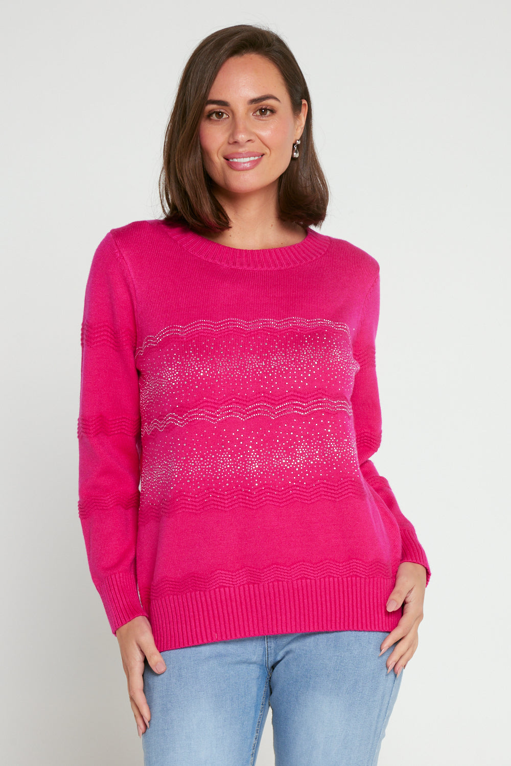 Robbie Rhinestone Knit Jumper - Hot Pink