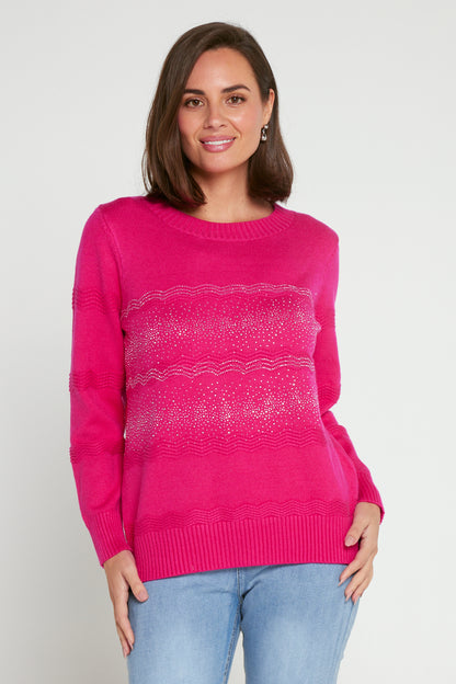 Robbie Rhinestone Knit Jumper - Hot Pink
