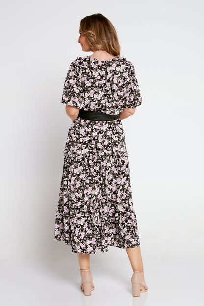 Romina Ruffle Dress - Black Floral