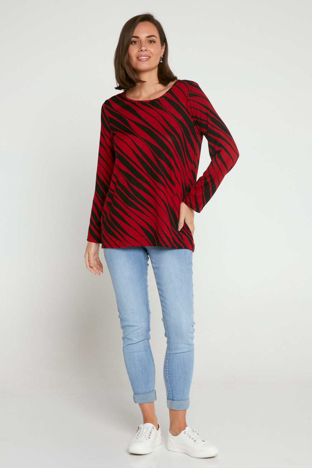 Rory Knit Top - Black/Red Animal
