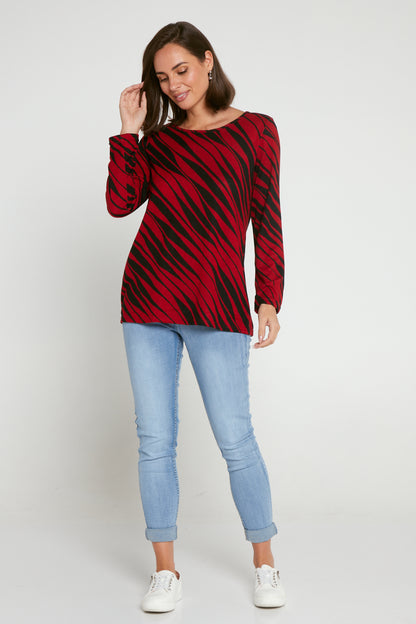 Rory Knit Top - Black/Red Animal