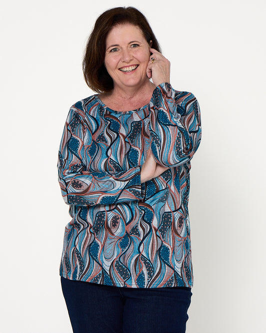 Rory Knit Top - Teal Mosaic