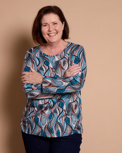 Rory Knit Top - Teal Mosaic