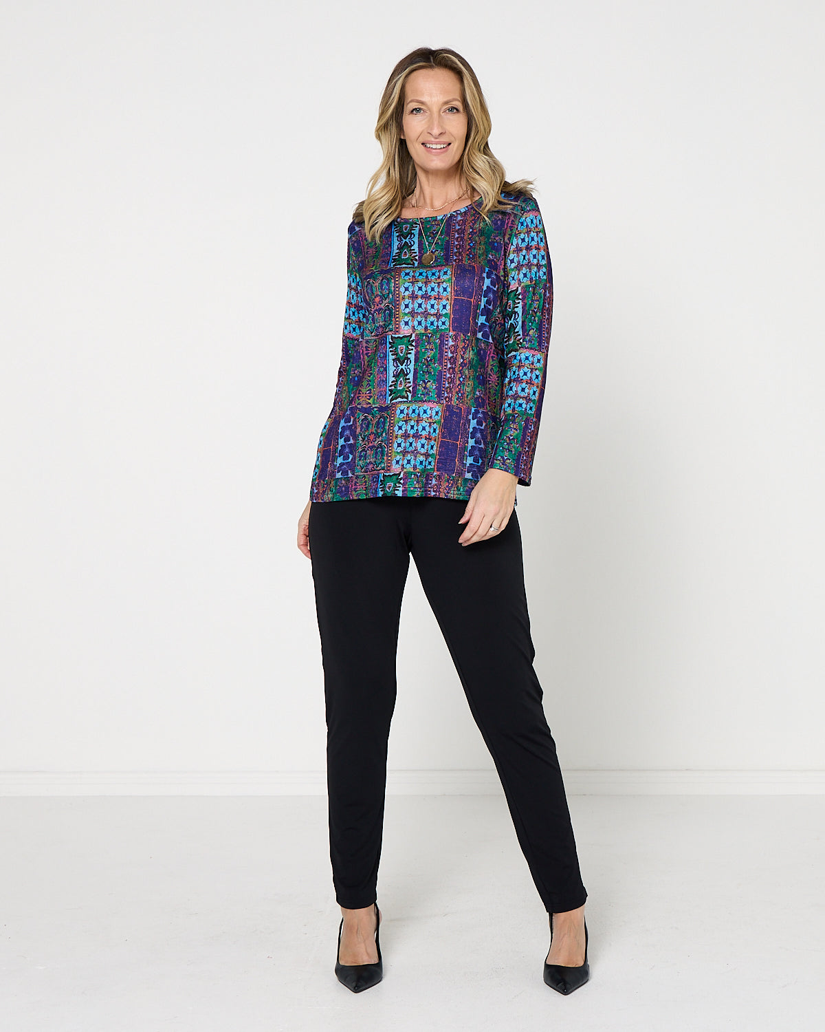Rory Knit Top - Azure Patchwork