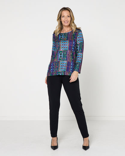 Rory Knit Top - Azure Patchwork