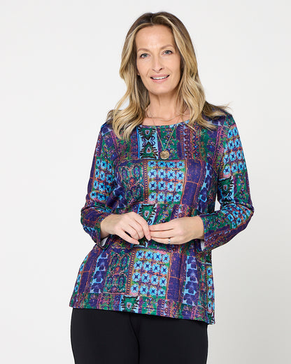 Rory Knit Top - Azure Patchwork