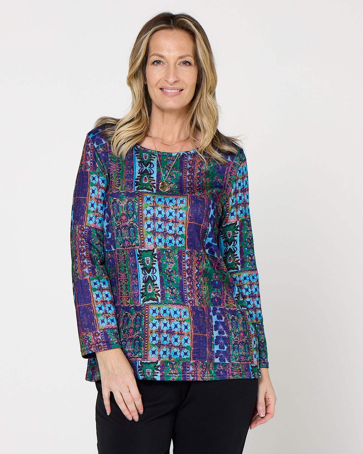 Rory Knit Top - Azure Patchwork