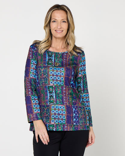Rory Knit Top - Azure Patchwork