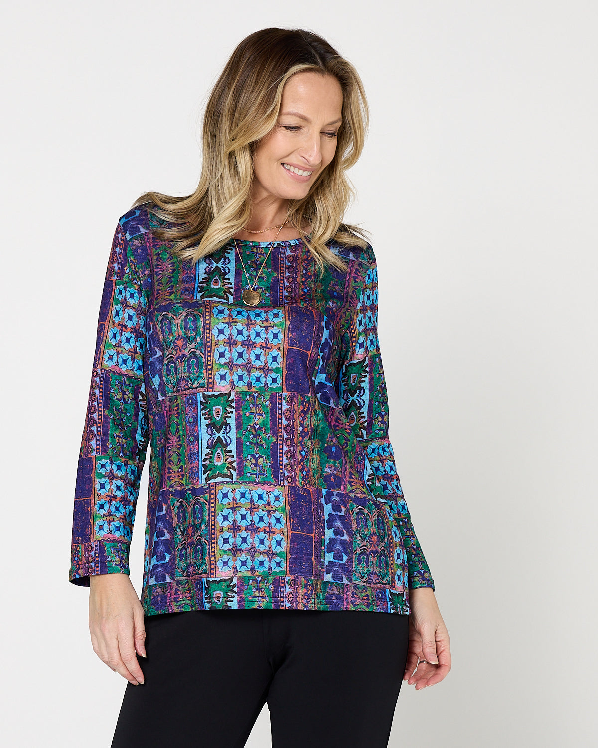 Rory Knit Top - Azure Patchwork