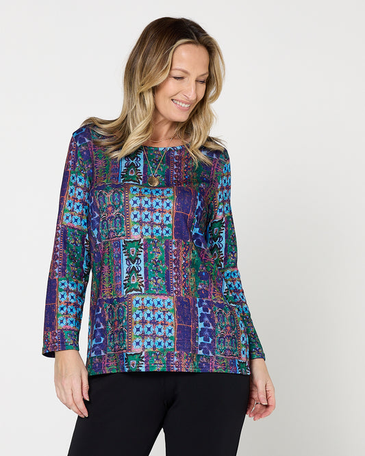 Rory Knit Top - Azure Patchwork