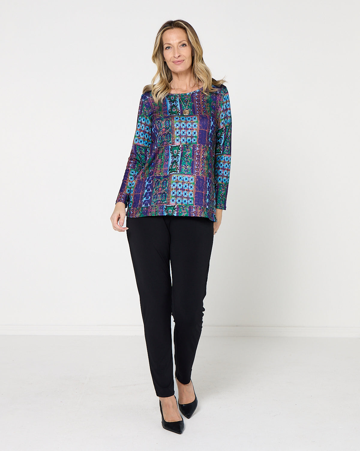 Rory Knit Top - Azure Patchwork