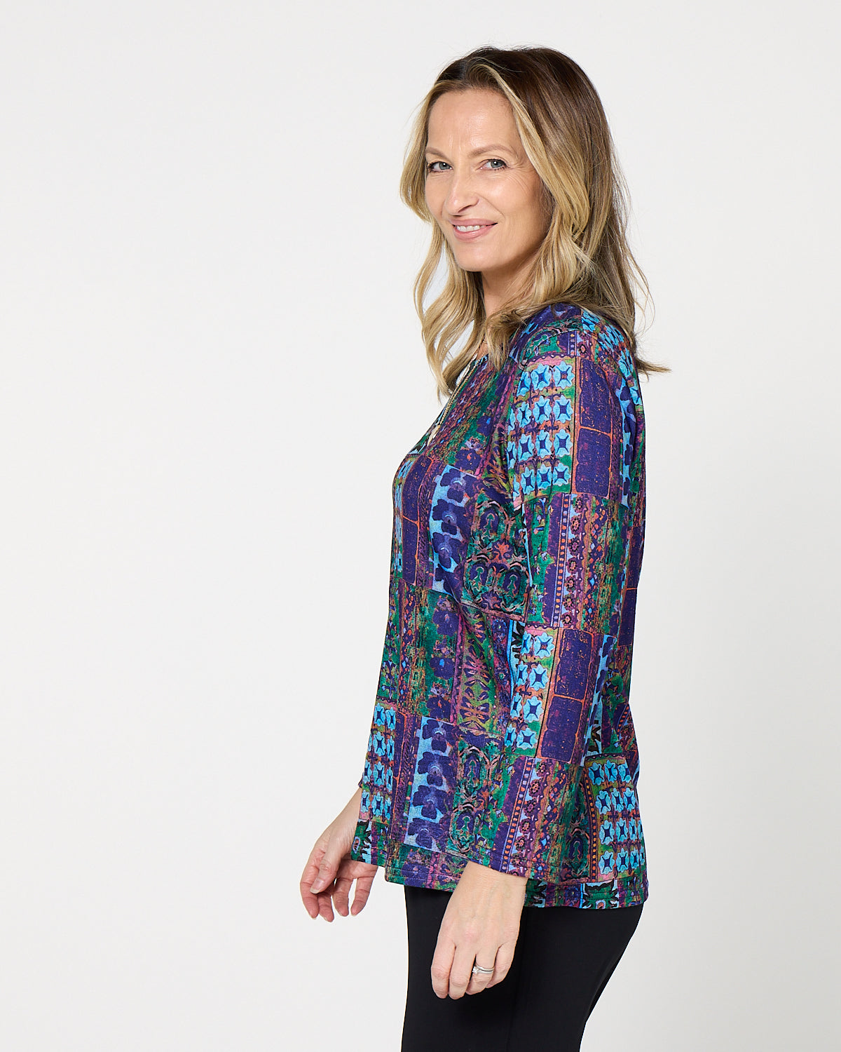Rory Knit Top - Azure Patchwork