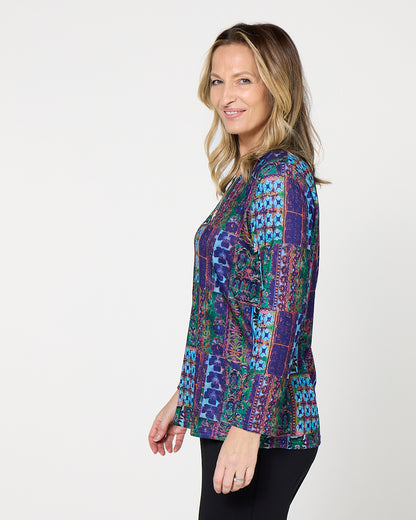 Rory Knit Top - Azure Patchwork