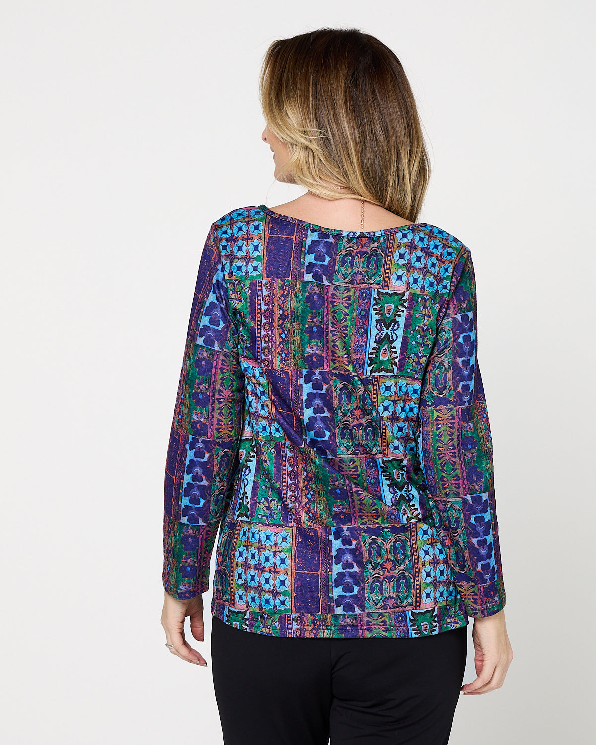 Rory Knit Top - Azure Patchwork