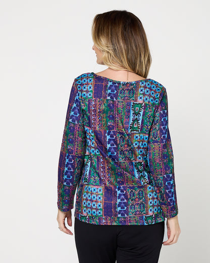 Rory Knit Top - Azure Patchwork