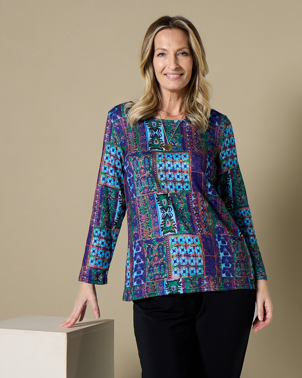 Rory Knit Top - Azure Patchwork