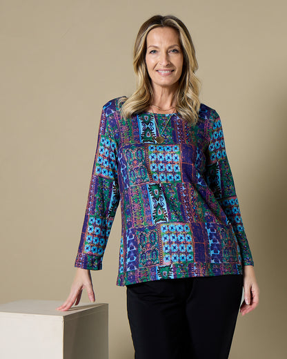 Rory Knit Top - Azure Patchwork