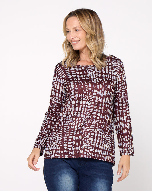 Rory Knit Top - Burgundy Abstract