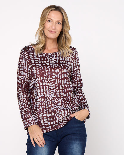Rory Knit Top - Burgundy Abstract