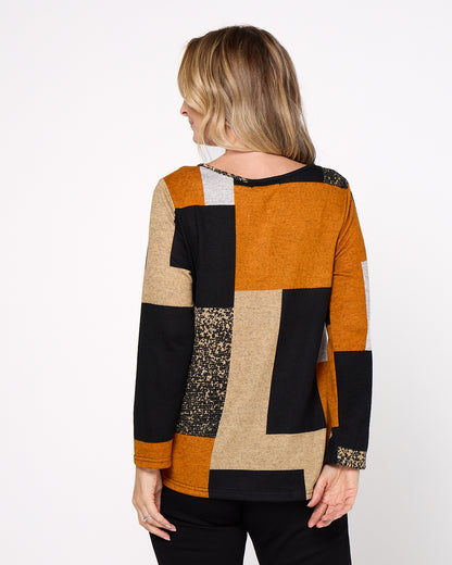 Rory Knit Top - Patchwork Rust