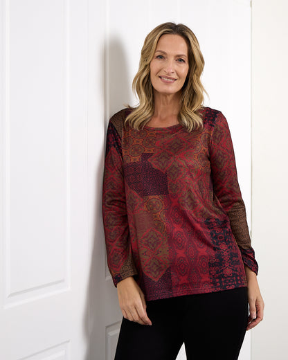 Rory Knit Top - Ruby Red Patchwork