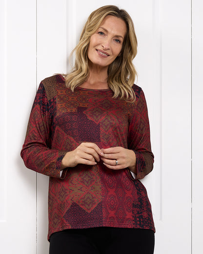Rory Knit Top - Ruby Red Patchwork
