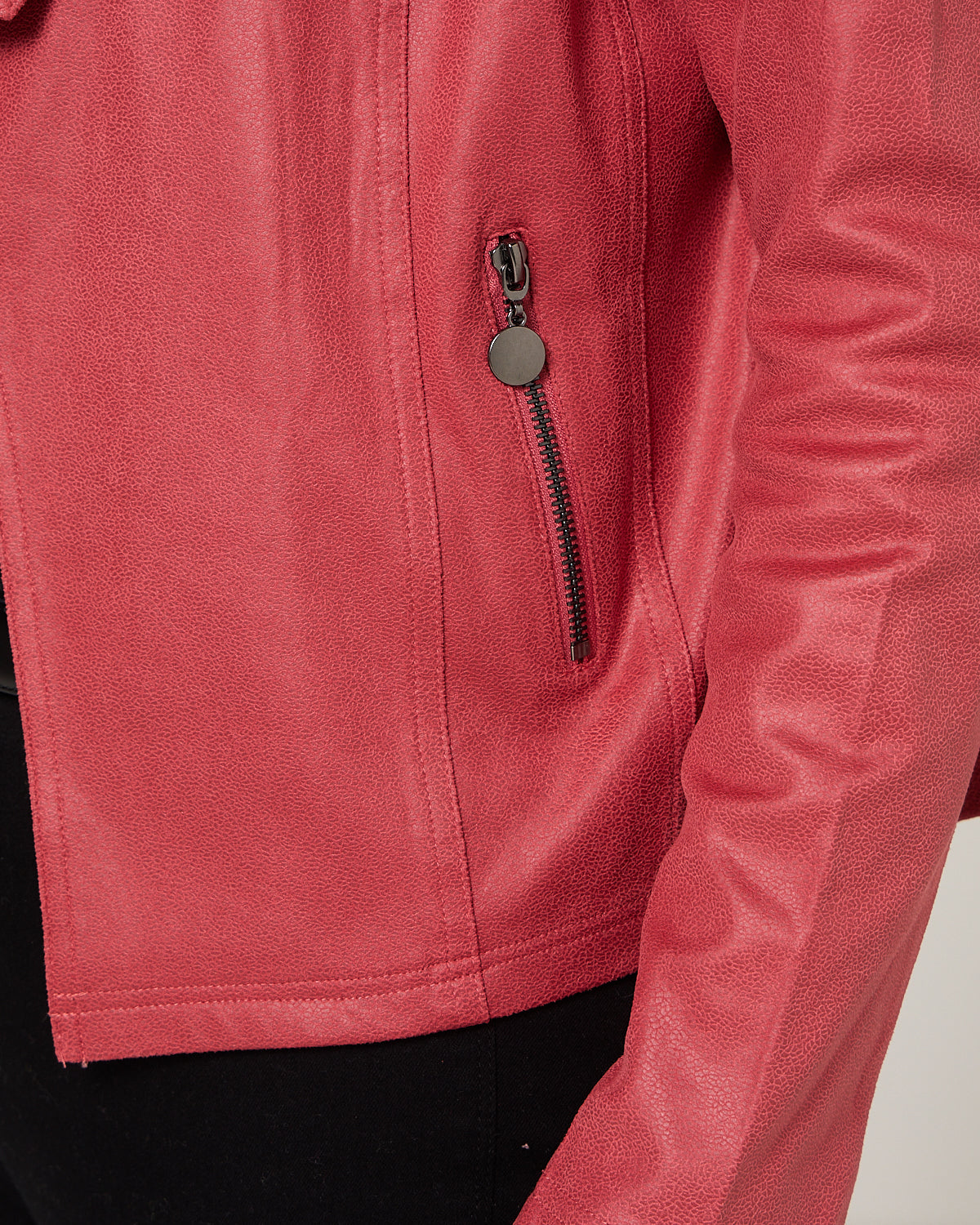 Gabby Faux Leather Jacket - Coral